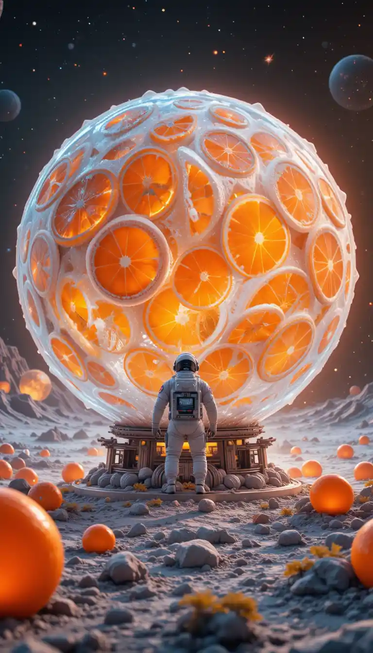 Astronaut Exploring A Frozen Orb Above Lunar Surface