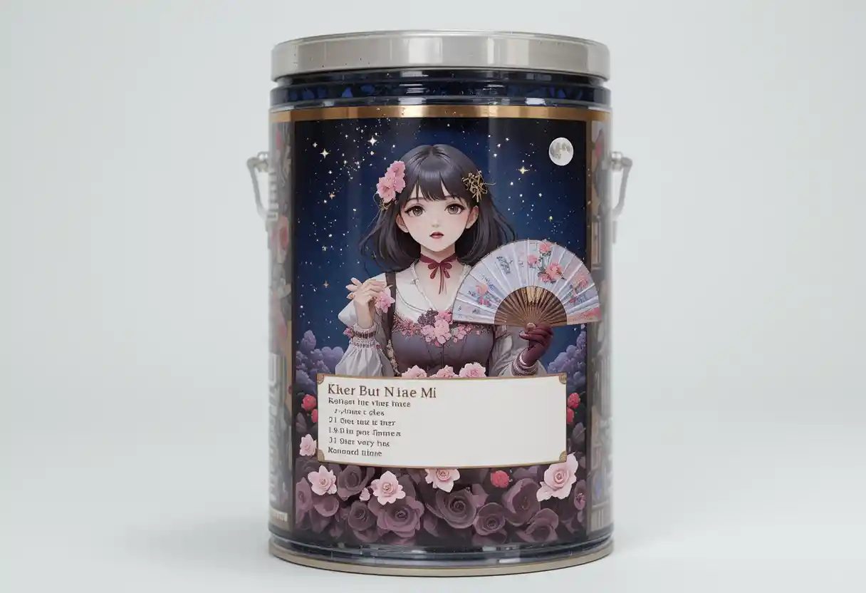 Anime girl with fan and gloves under the moonlight