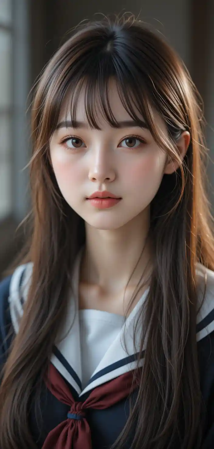 High angle portrait of a Korean schoolgirl
