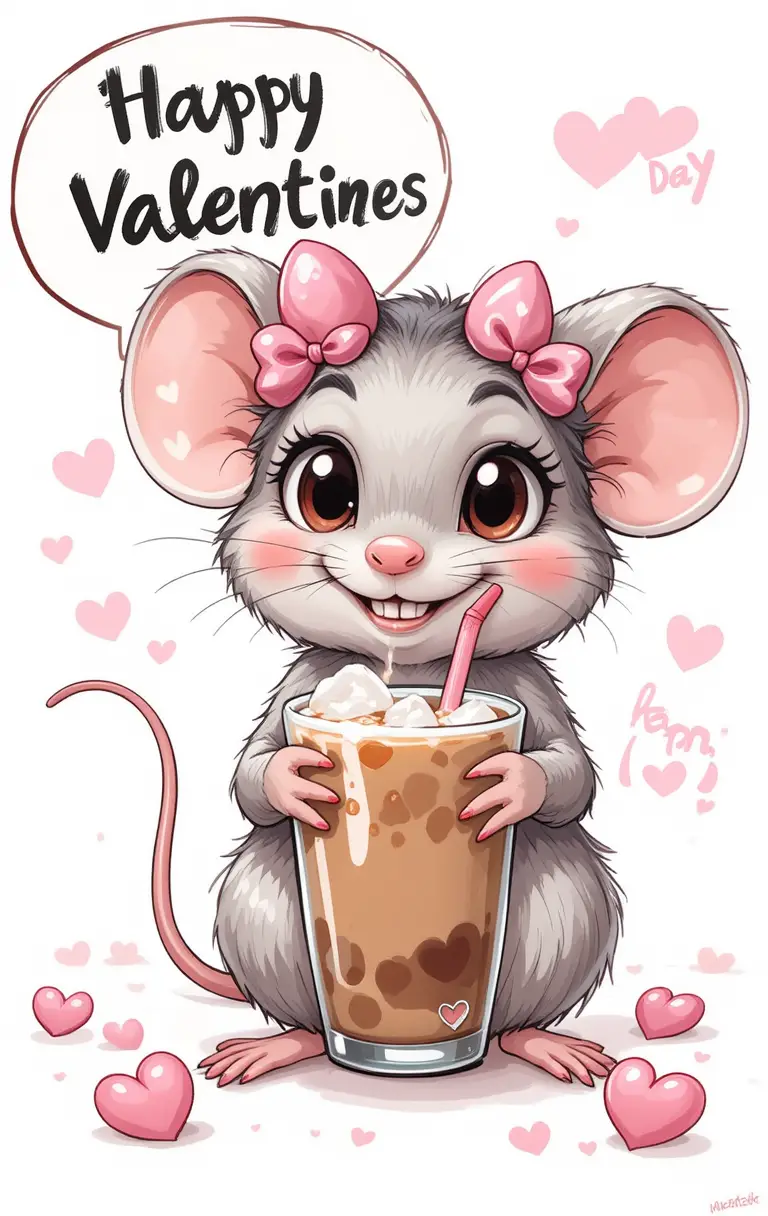 Cute Mouse With Iced Coffee For Valentines Day