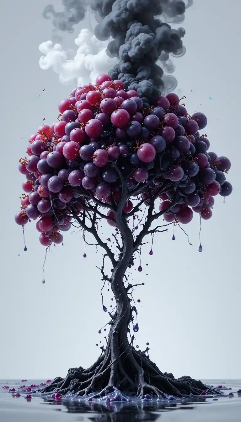 Abstract tree formed from water and grape vapor