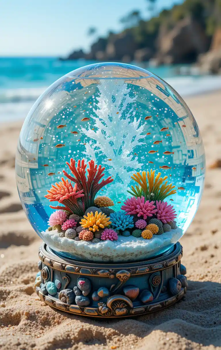 海灘上的微型珊瑚礁玻璃雪花球