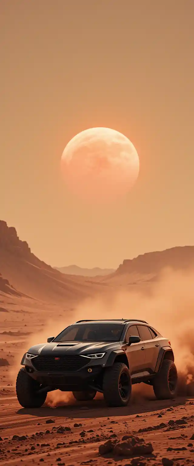 Futuristischer Apple-SUV fährt über zerklüftetes Marsgelände