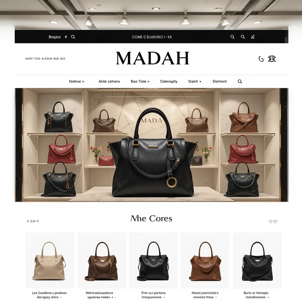 Elegant handbag store storefront template in neutral colors