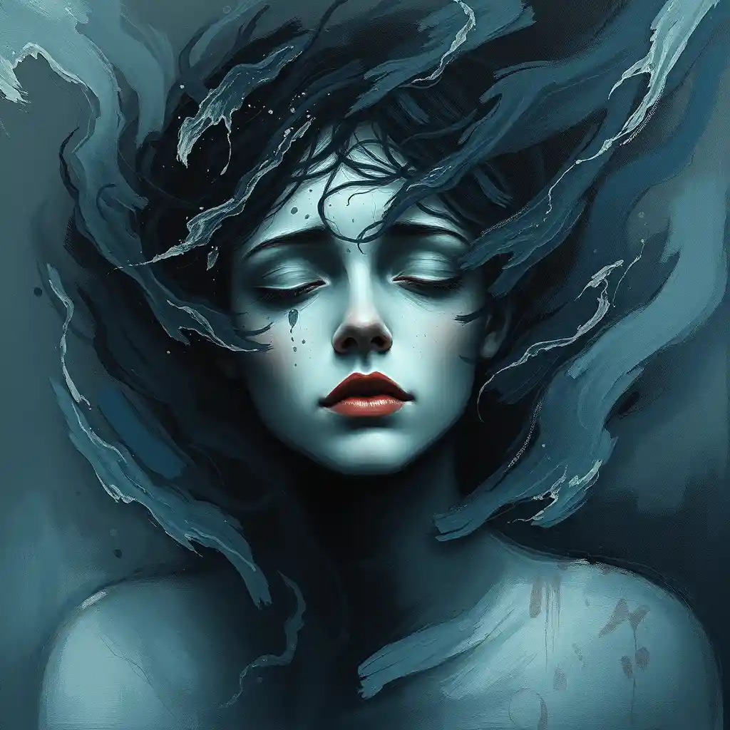 Abstract portrait submerged in swirling emotional turmoil