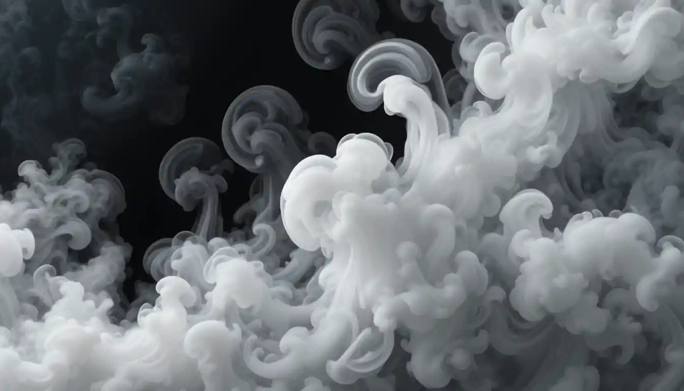 Épais nuage de fumée blanche tourbillonnant sur un fond sombre