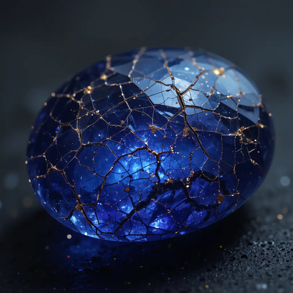 Cracked Sapphire Gemstone With Glowing Fractal Fissures