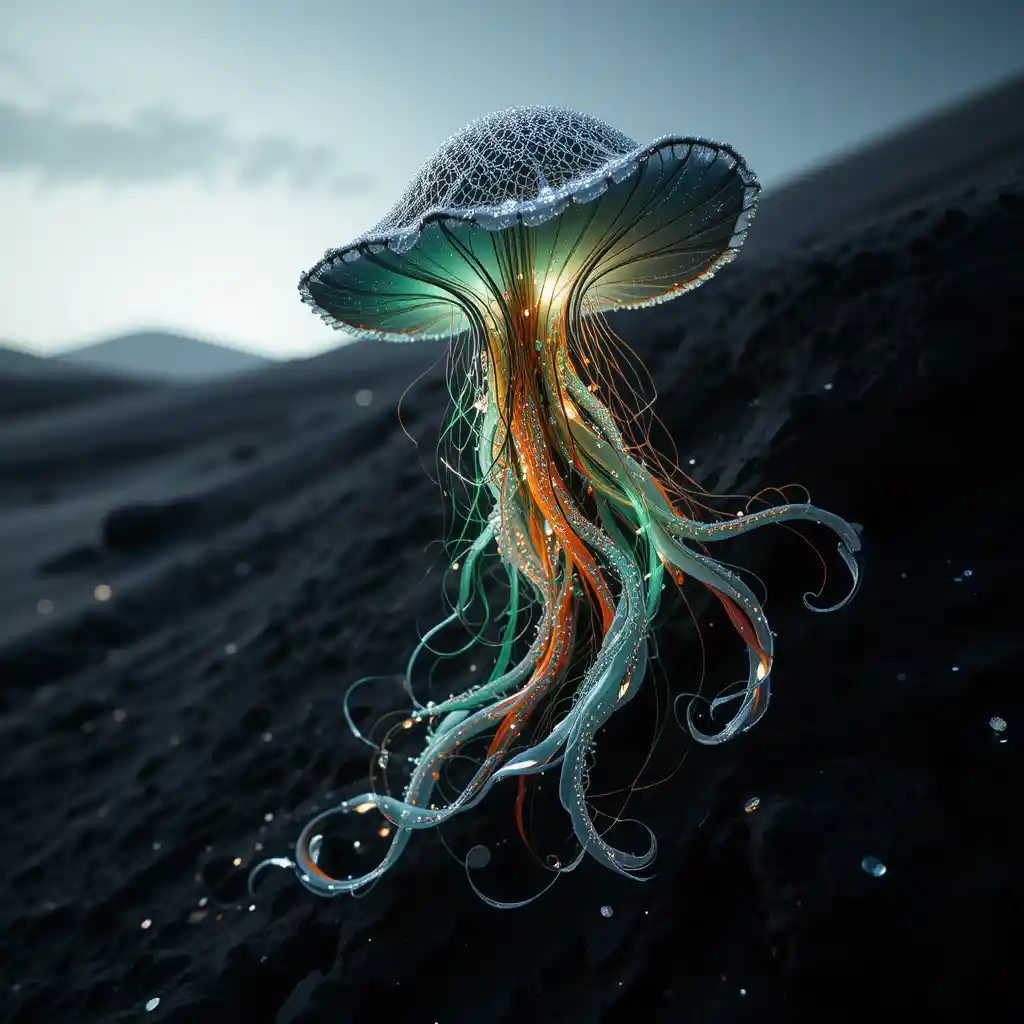 Glowing Calla Flower Jellyfish Silhouette In Abstract Dunes