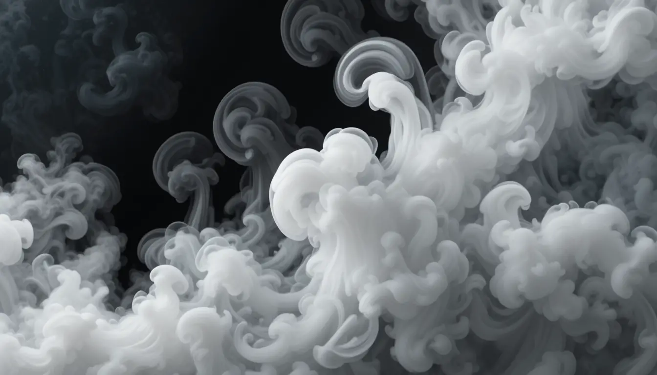 Dense white smoke swirling against a dark background