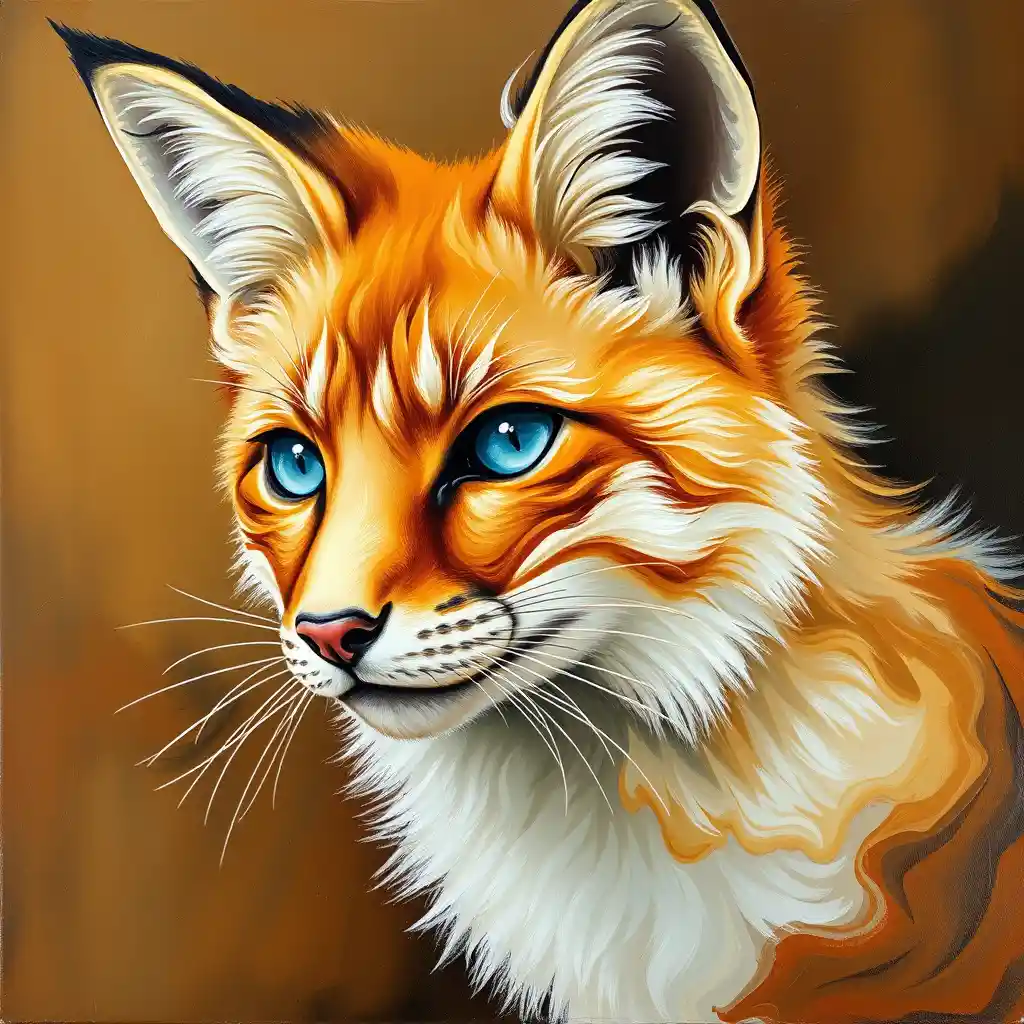 Oil painting close up side view portrait of a fox