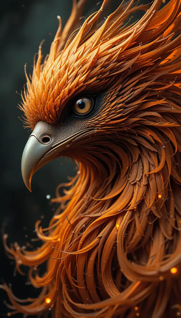 Surreal gothic phoenix rising in fiery close up