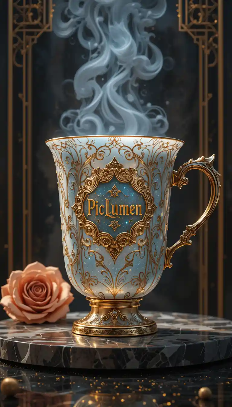 Xícara de café arabesco luxuosa em ilustração digital dramática