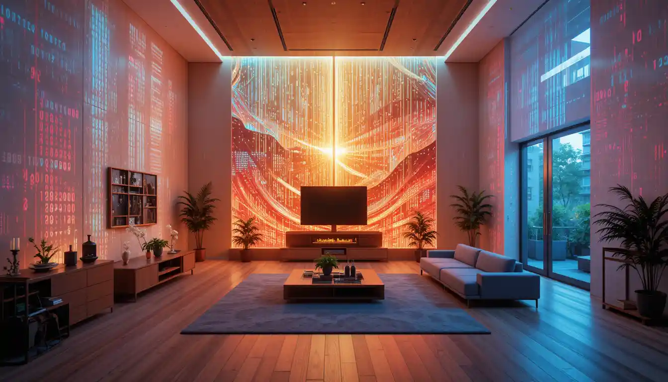 Vibrant binary code silhouette merging technology and art