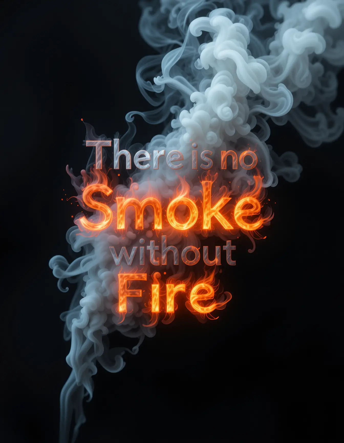 White smoke text with fiery flames on black background