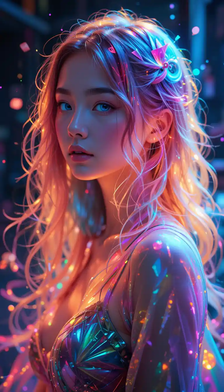 Surreal abstract portrait of a girl in a sheer nightgown