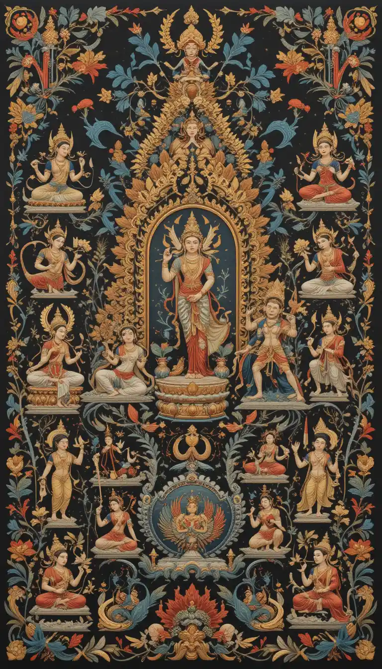 Traditional Balinese Narrative Painting Of Hindu Epic Scenes