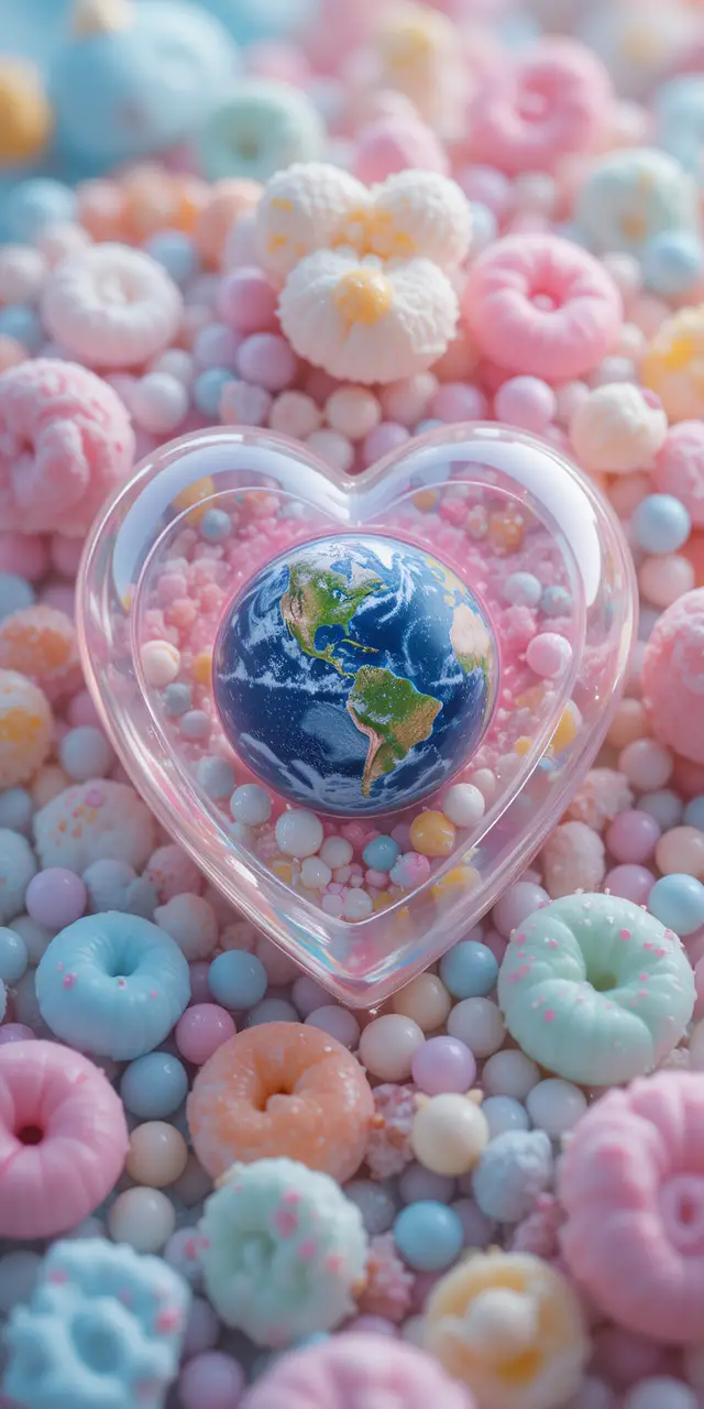 Whimsical Candy Planet With Heart Shaped Lollipop Earth