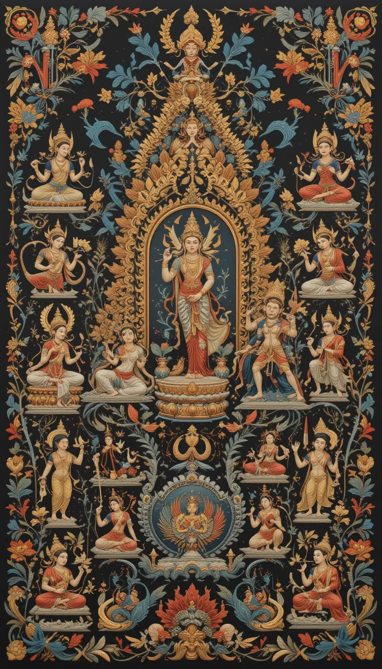 Traditional Balinese Narrative Painting Of Hindu Epic Scenes