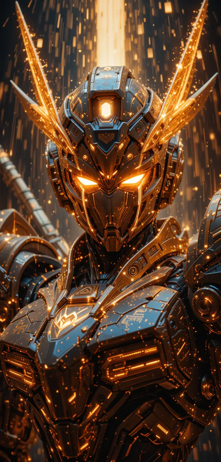 Gundam like sci fi princess mecha with glowing armor