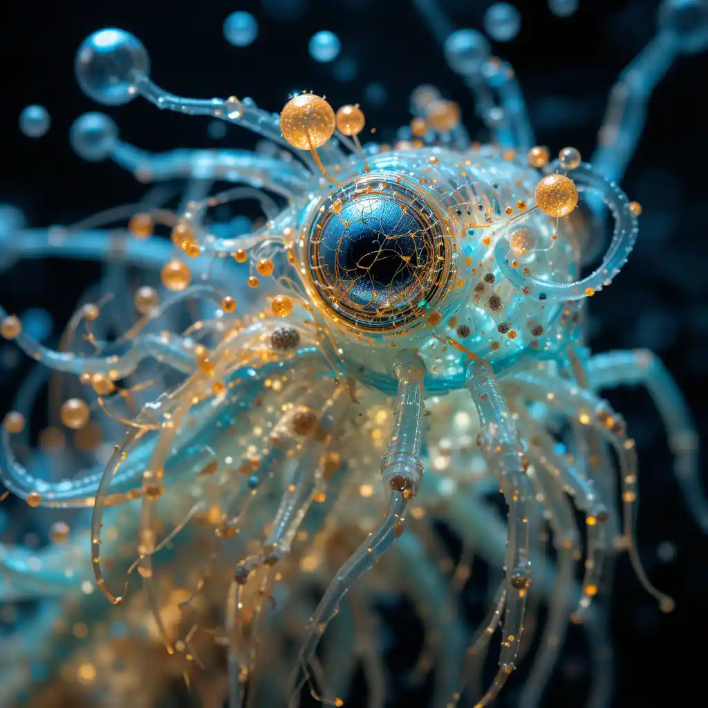 Underwater macro of translucent bioluminescent sea creature