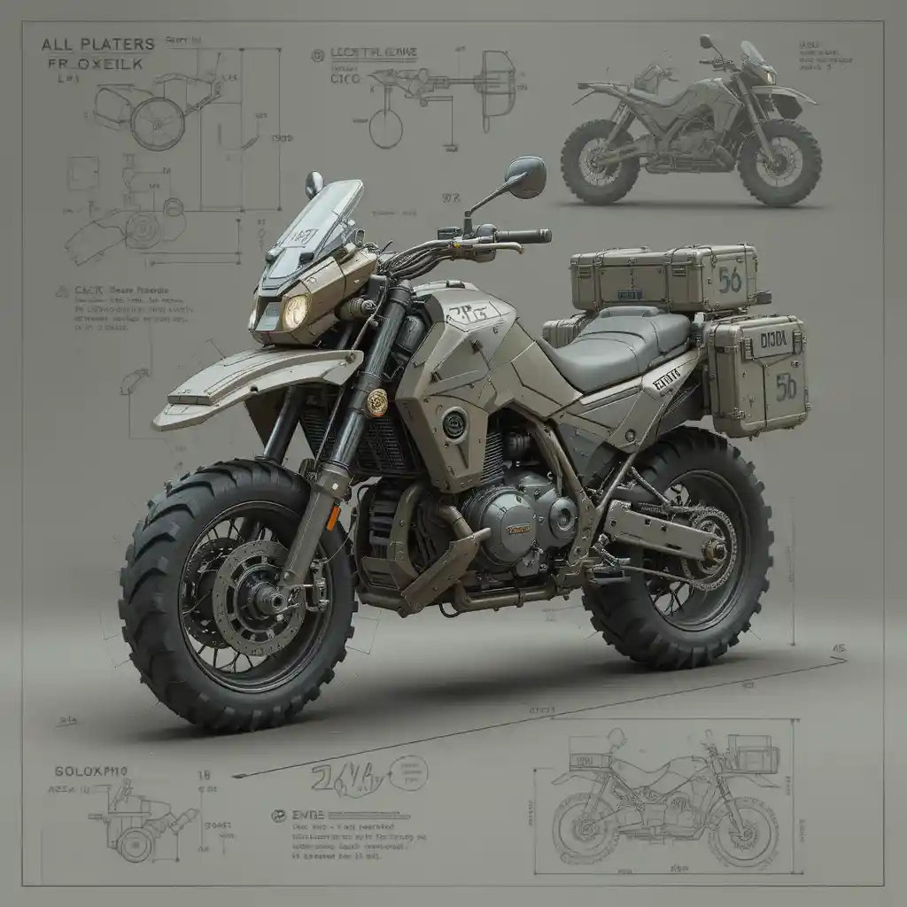 Futuristic Military All Terrain Motorcycle Engineering Blueprint