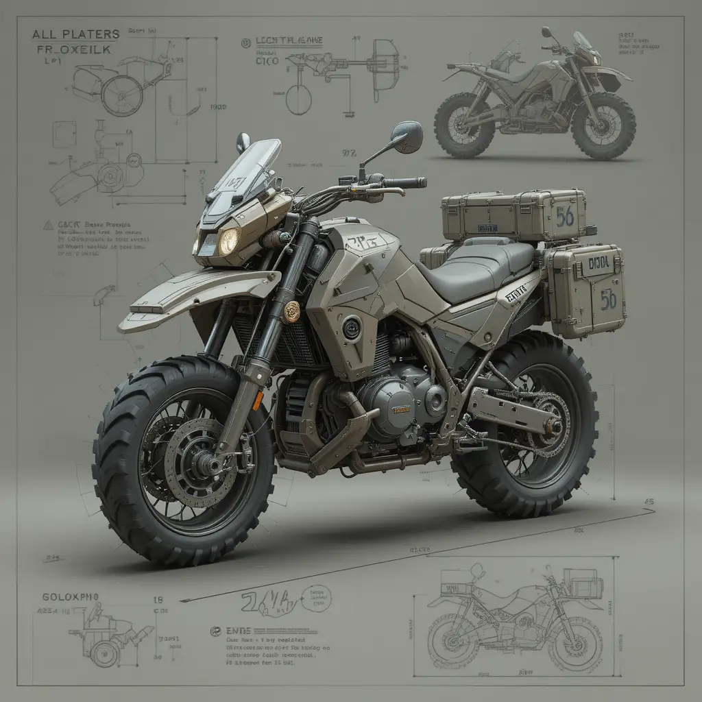 Futuristic Military All Terrain Motorcycle Engineering Blueprint