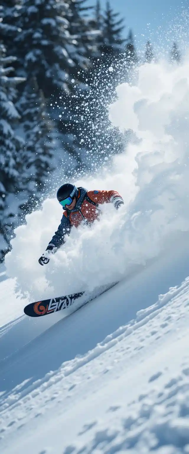 Snowboarder che incide una curva profonda in powder sul pendio di montagna