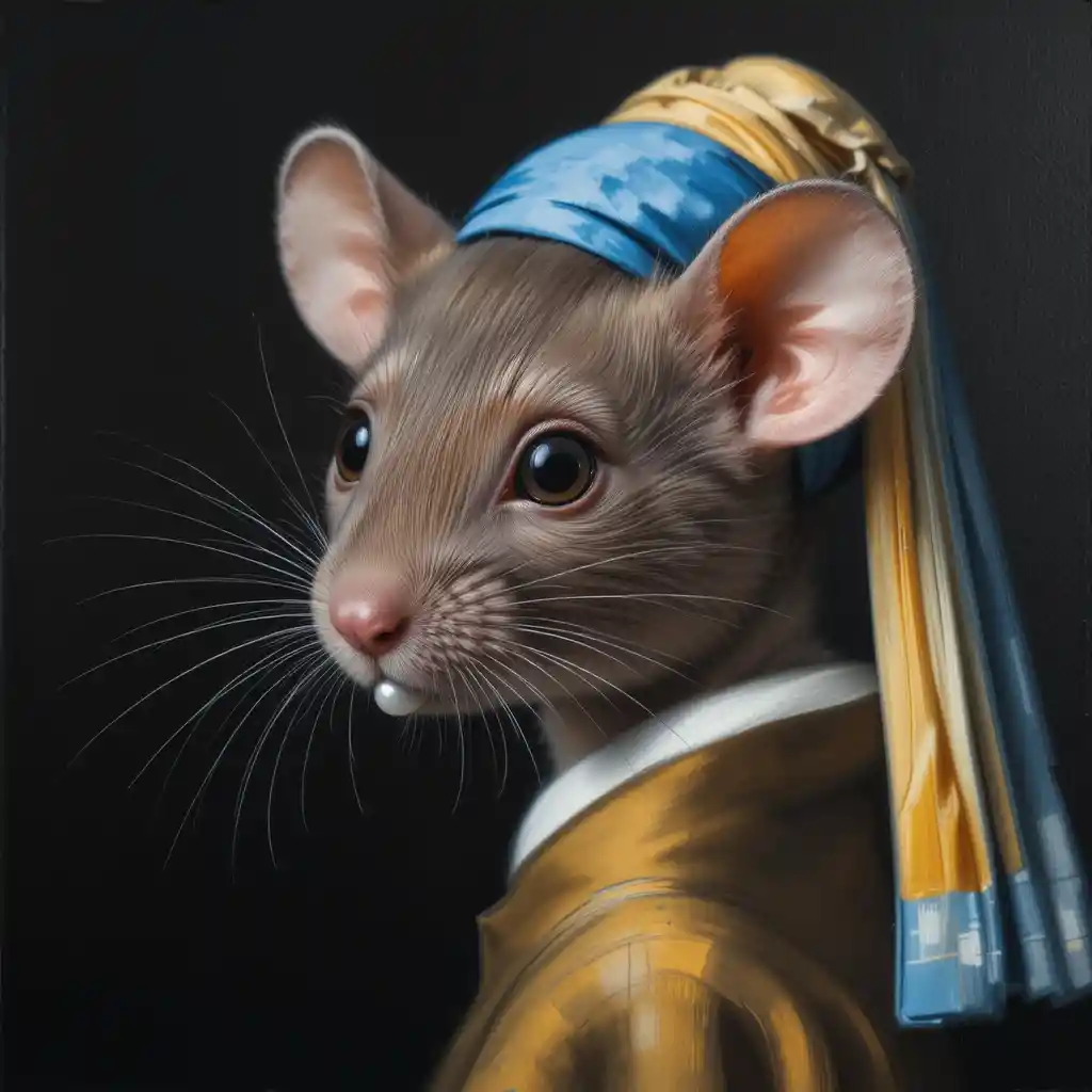 Cute mouse portrait inspired by classic oil painting