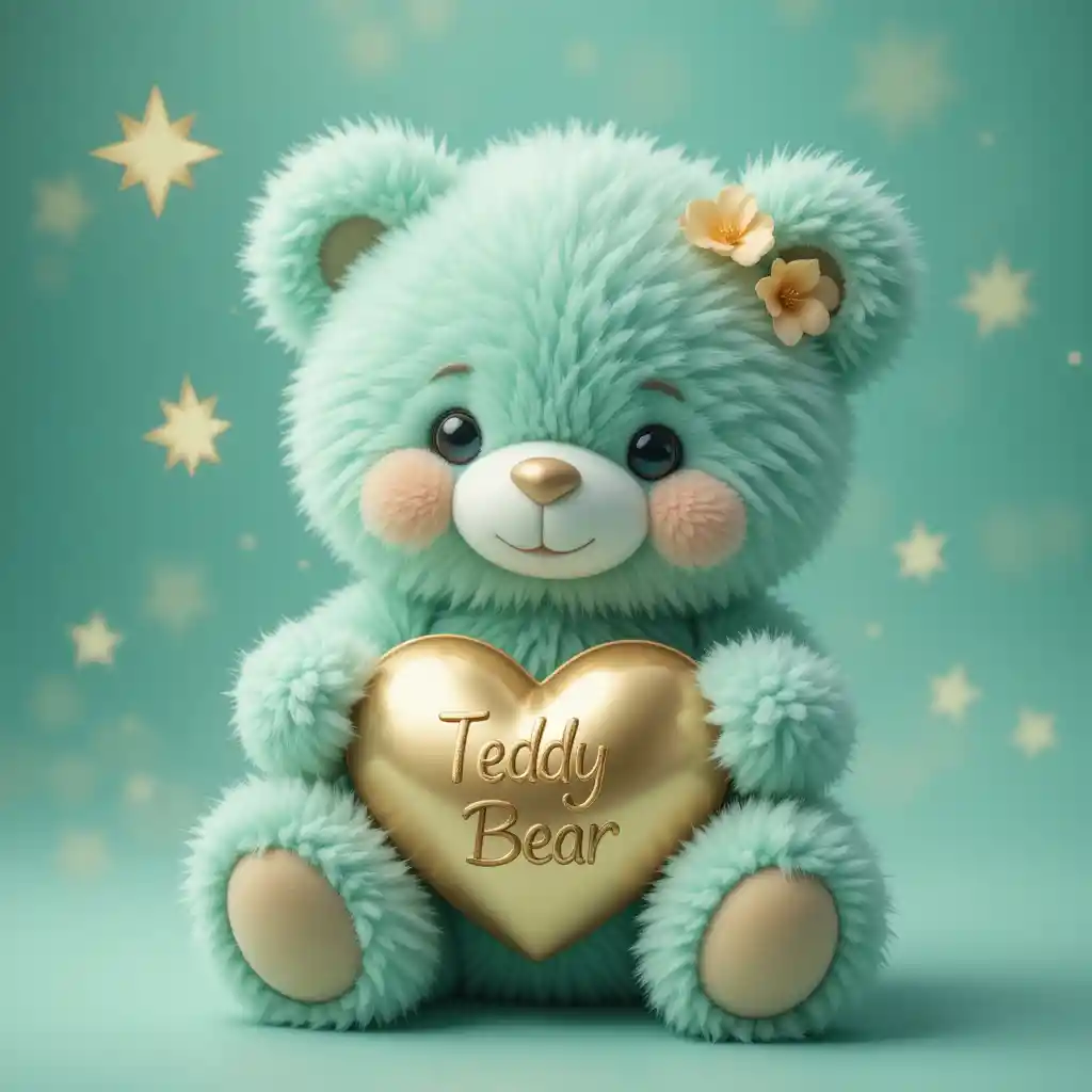 Niedlicher türkisfarbener Teddybär mit goldenem Herz
