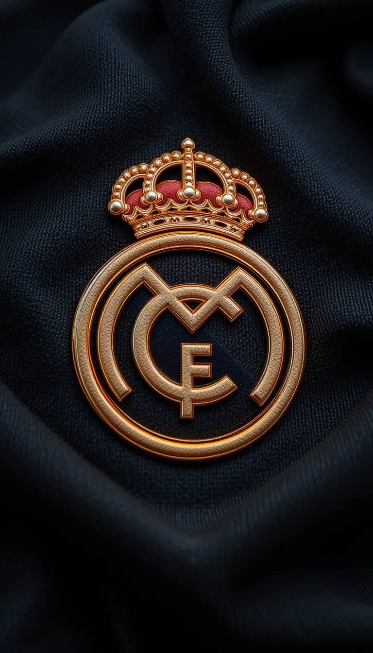 Close up sports logo woven on black fabric