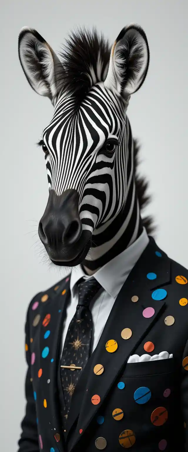 Zebra in Abito su Sfondo Bianco Foto di Moda
