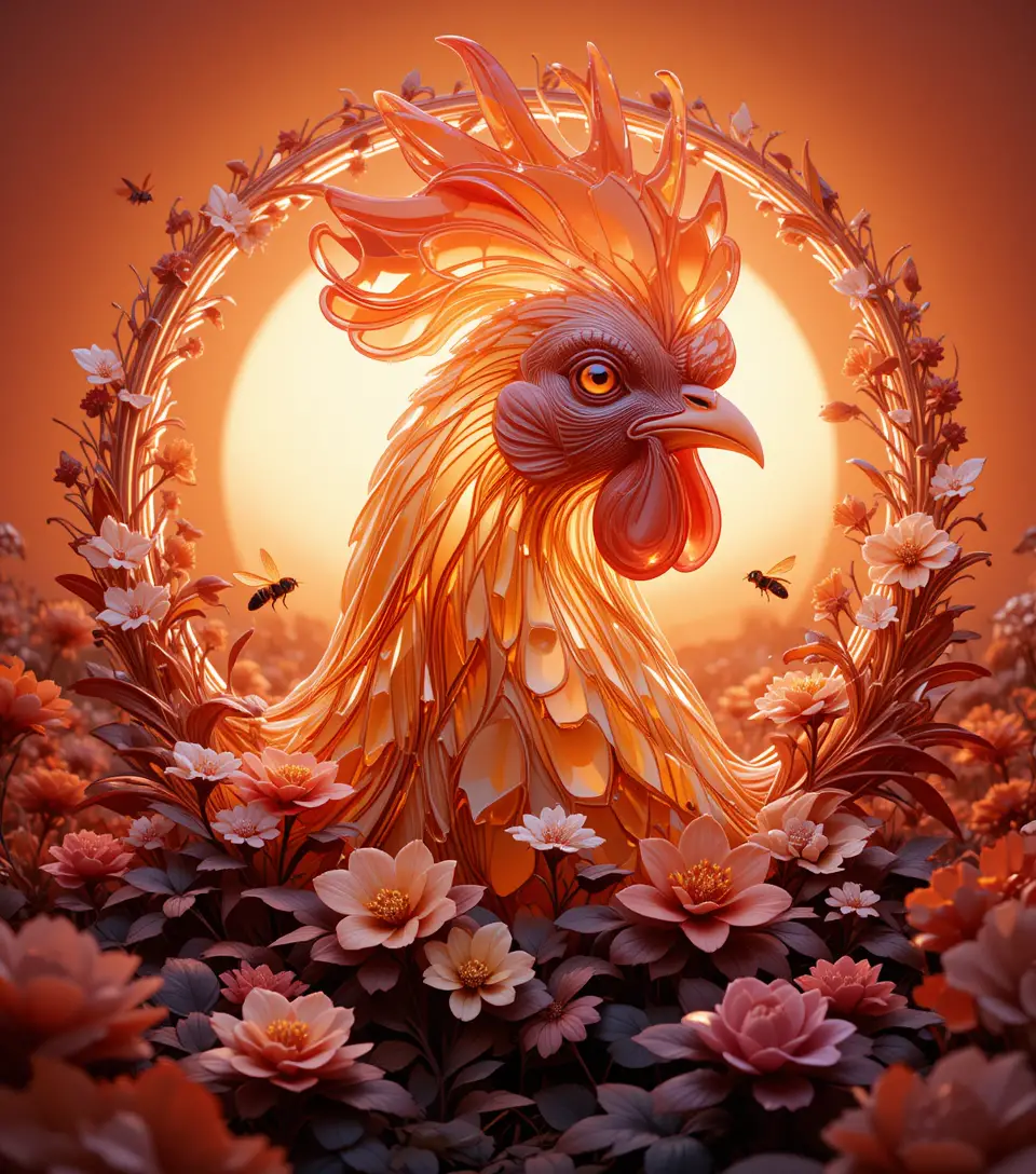 Abstract 3d chicken head portrait with geometric elegance