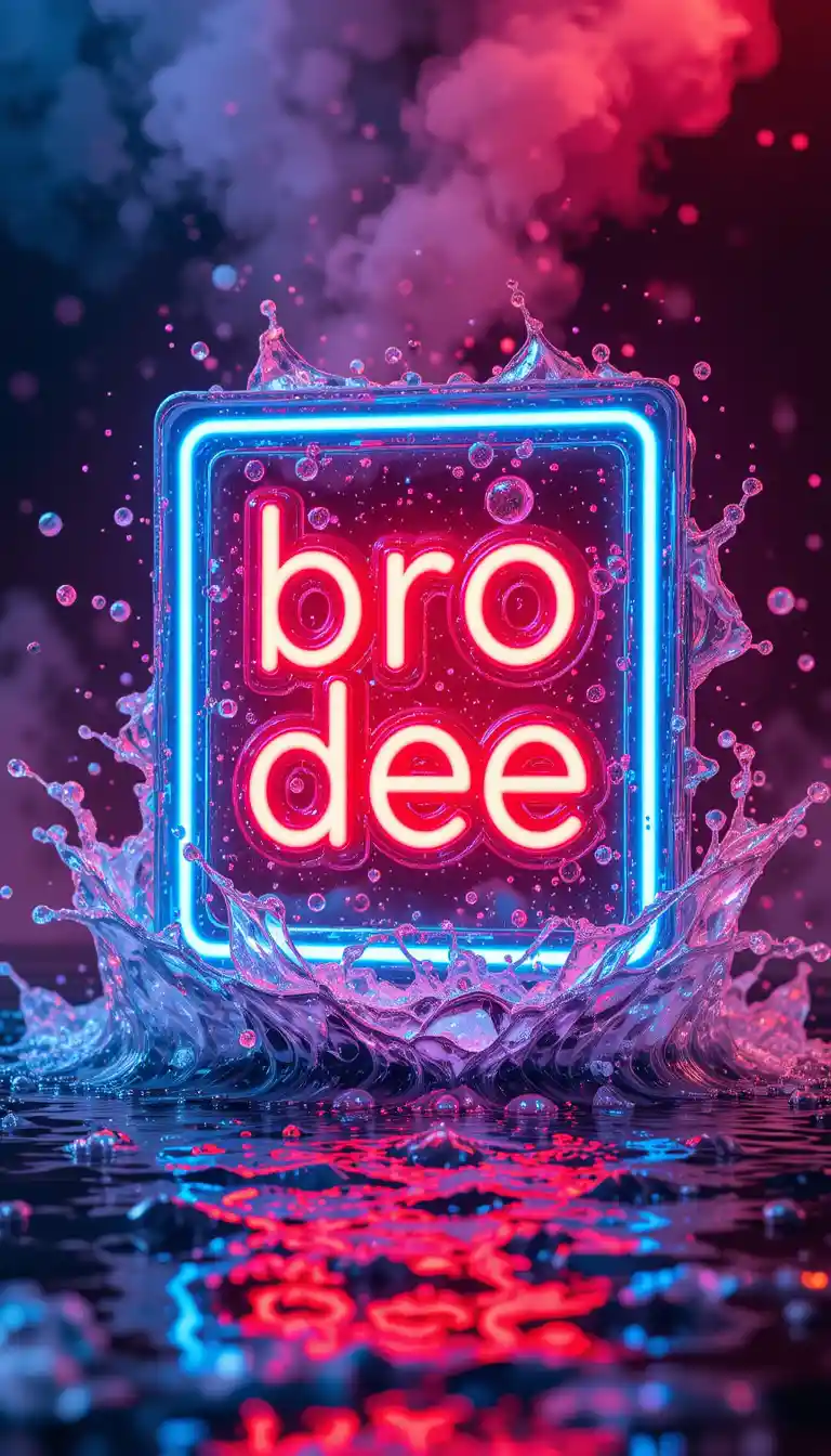 Neon glass wordmark logo splashing through clear water