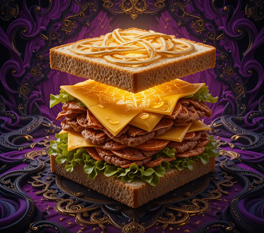 Surreal sandwich rebuilt as intricate geometric art