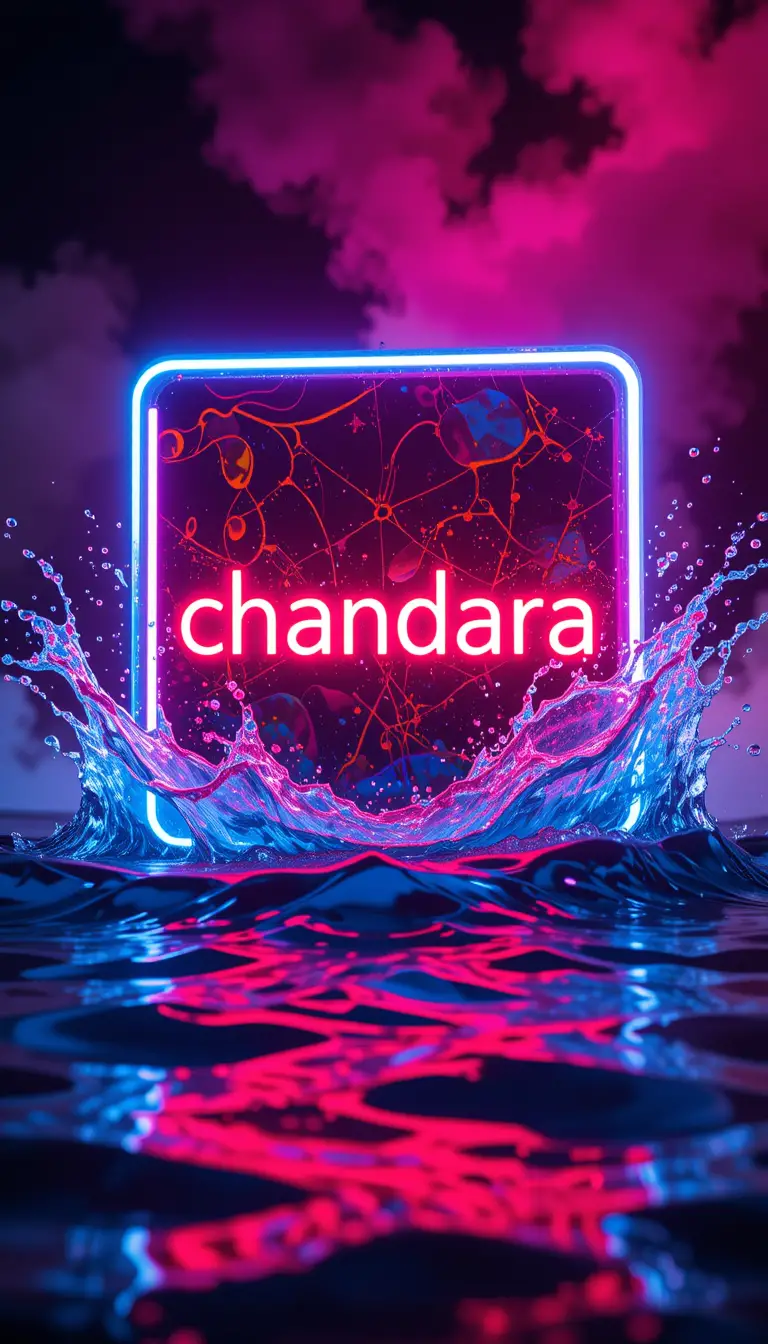 Square red neon sign submerged in glowing water