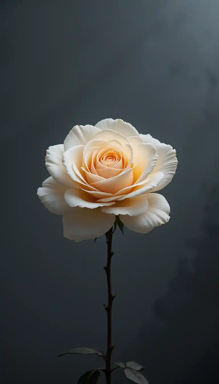 Close up feather rose against dark grey studio background