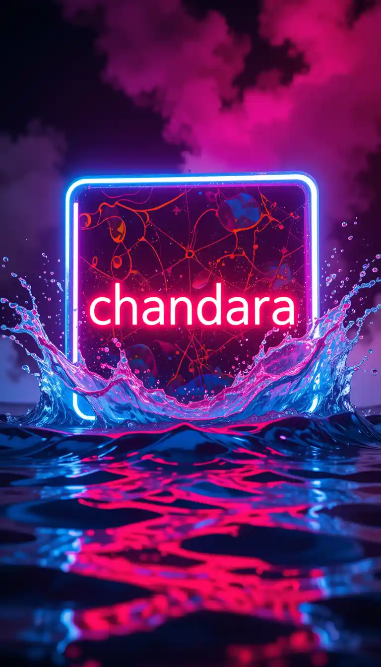Square red neon sign submerged in glowing water