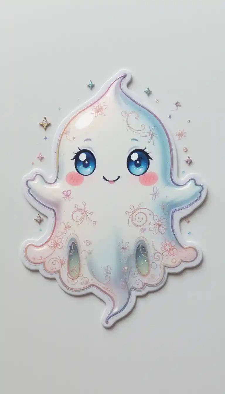 Cute pastel ghost sticker with soft glowing details