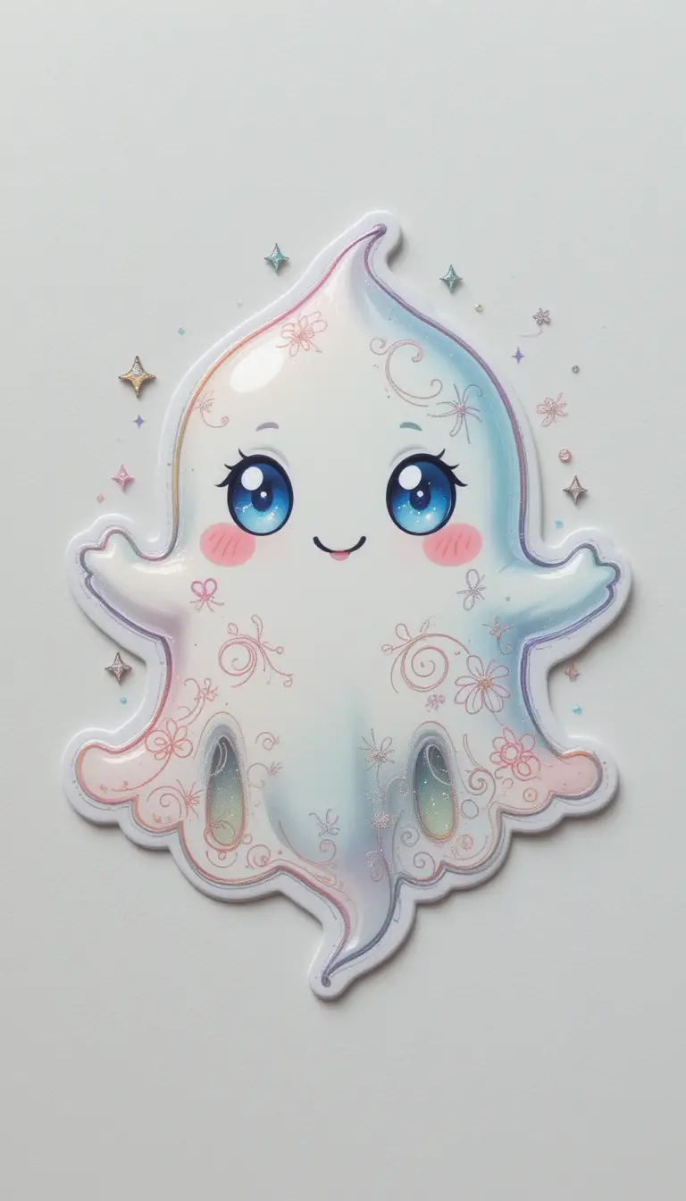 Cute pastel ghost sticker with soft glowing details