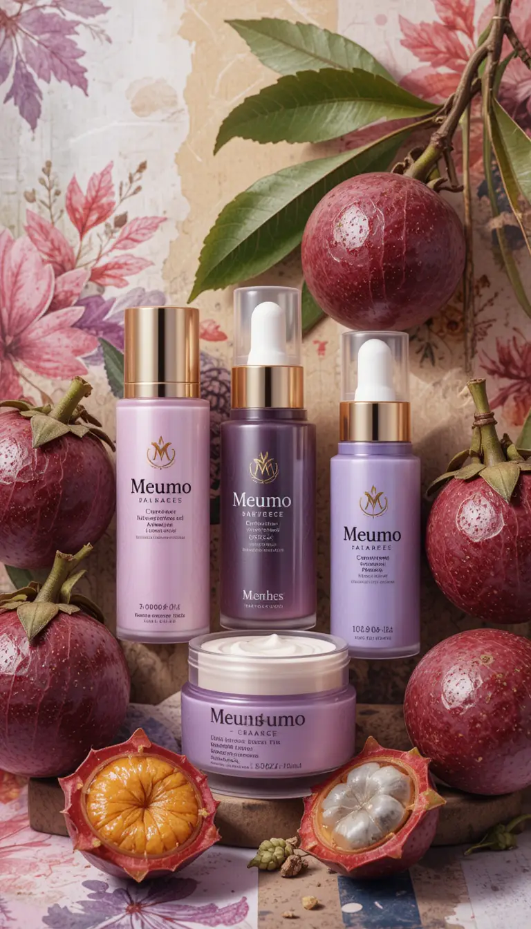 Mangosteen cosmetic products with artistic collage background