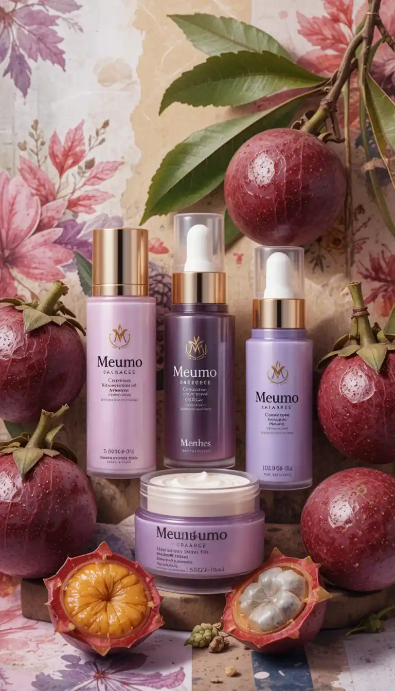 Mangosteen cosmetic products with artistic collage background