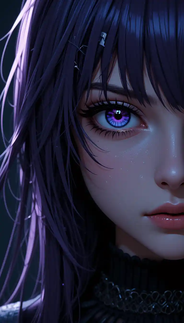 Dark anime portrait of a mature woman with heterochromia