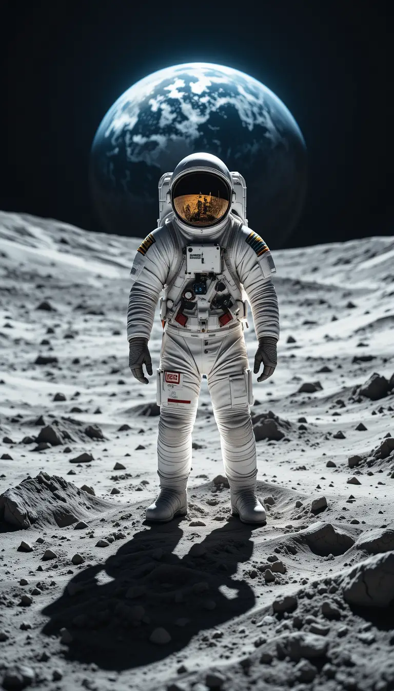 Astronaut Standing On The Moon With Earth In View