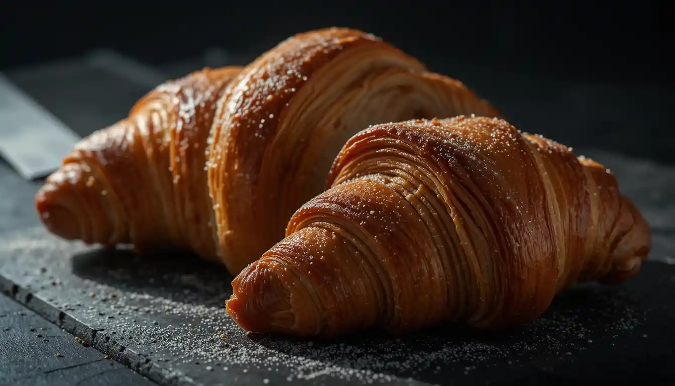 Moody croissant food photograph with dramatic side lighting
