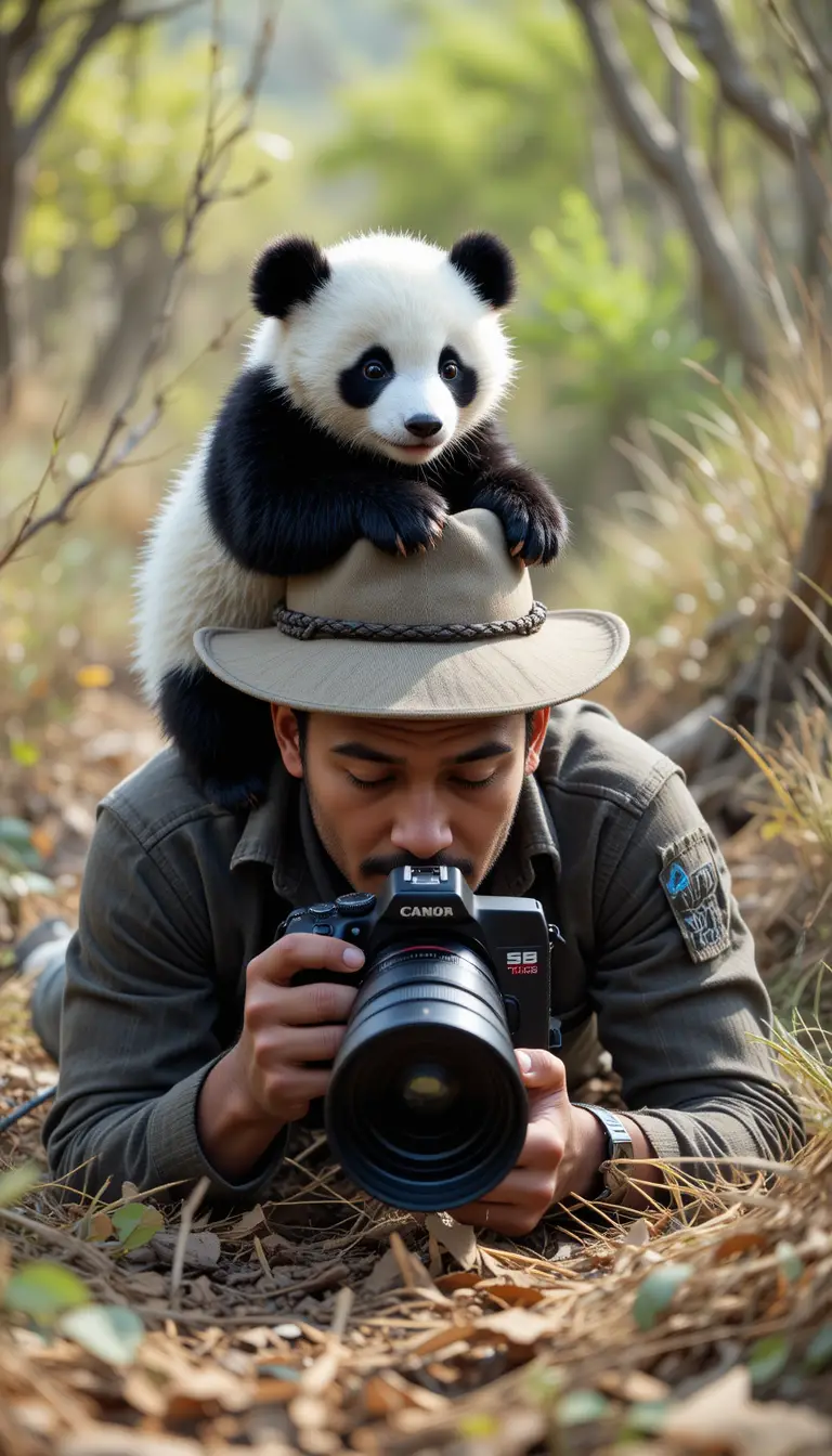 Cameraman In Madagascar Wilderness With Playful Panda Cub