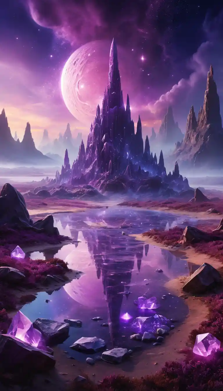 Mystical Purple Crystal Landscape Under A Twilight Sky