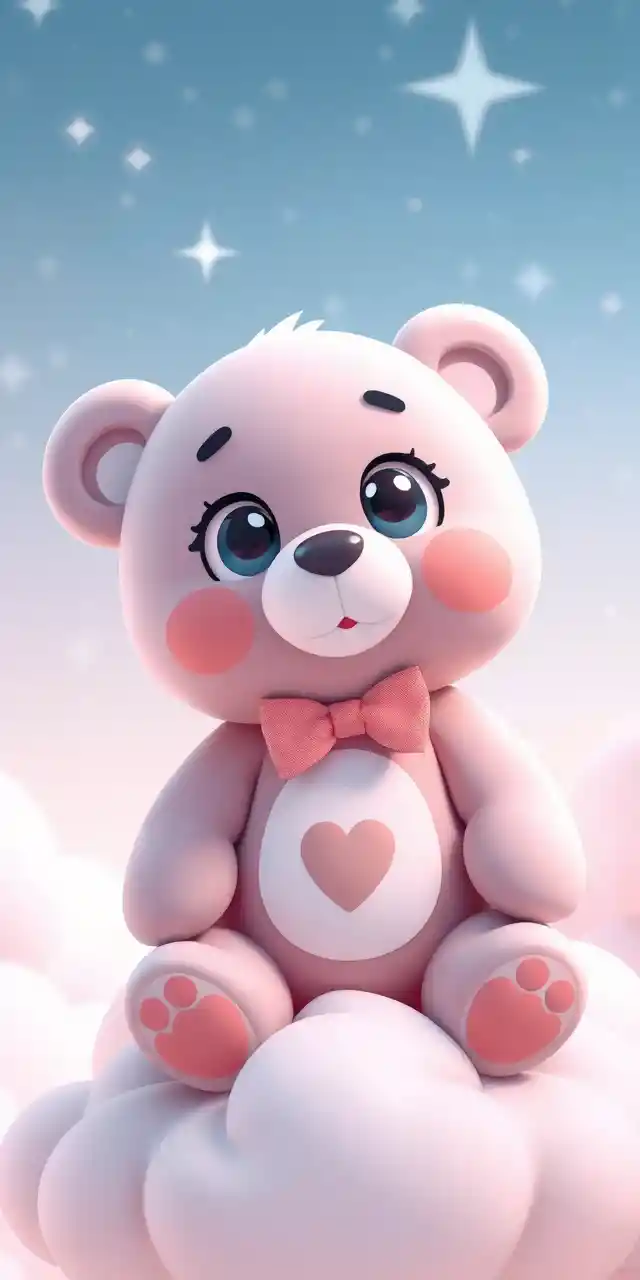 Cute 3D bear sitting on a fluffy cloud