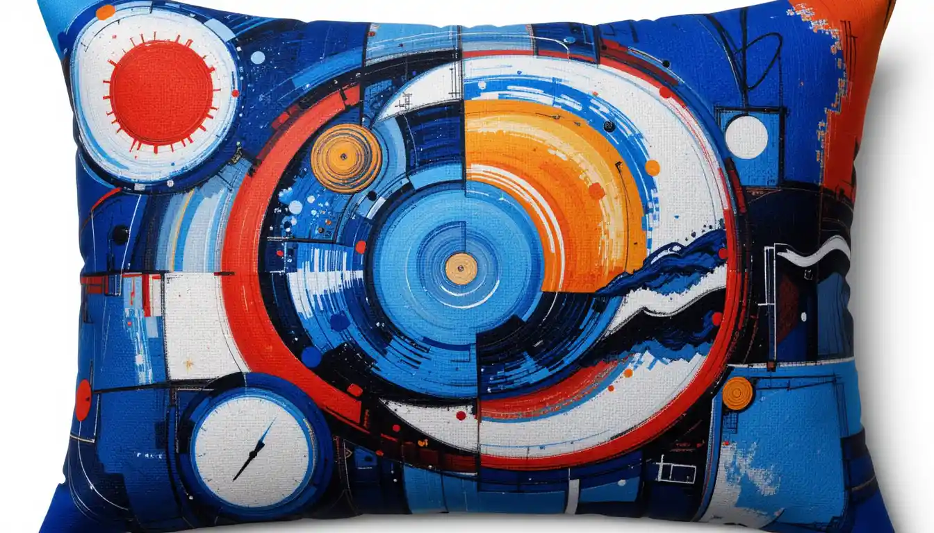 Abstract morning tv cover with alarm clock and pillow