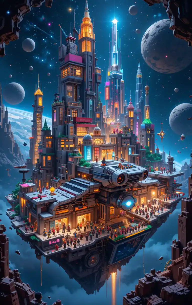 Futuristic Lego City Floating In Deep Outer Space