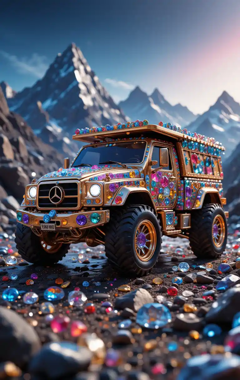 Luxurious gemstone mini miner on shimmering sequined background